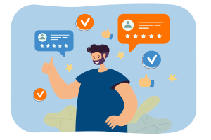 Client giving positive feedback and recommending service online copiar Invista em um CRM Imobiliário