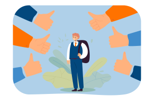 Pupil with backpack surrounded by thumbs up copiar Dicas de Sucesso para Corretores Autônomos