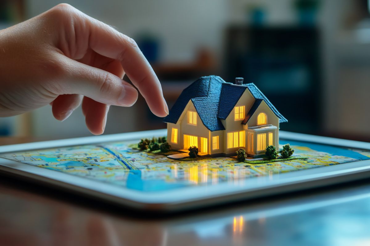 Ilustração de uma casa em cima de um tablet Ilustração de uma casa em cima de um tablet