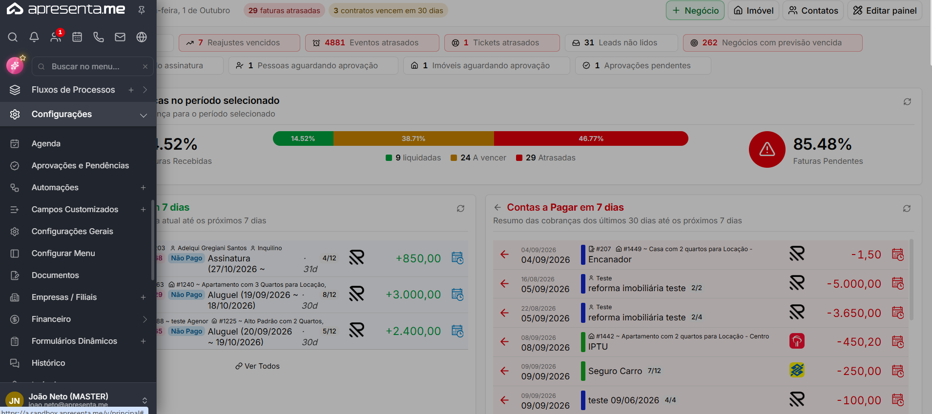 Configurações reunidas num lugar só, com busca, na nova Apresenta.me